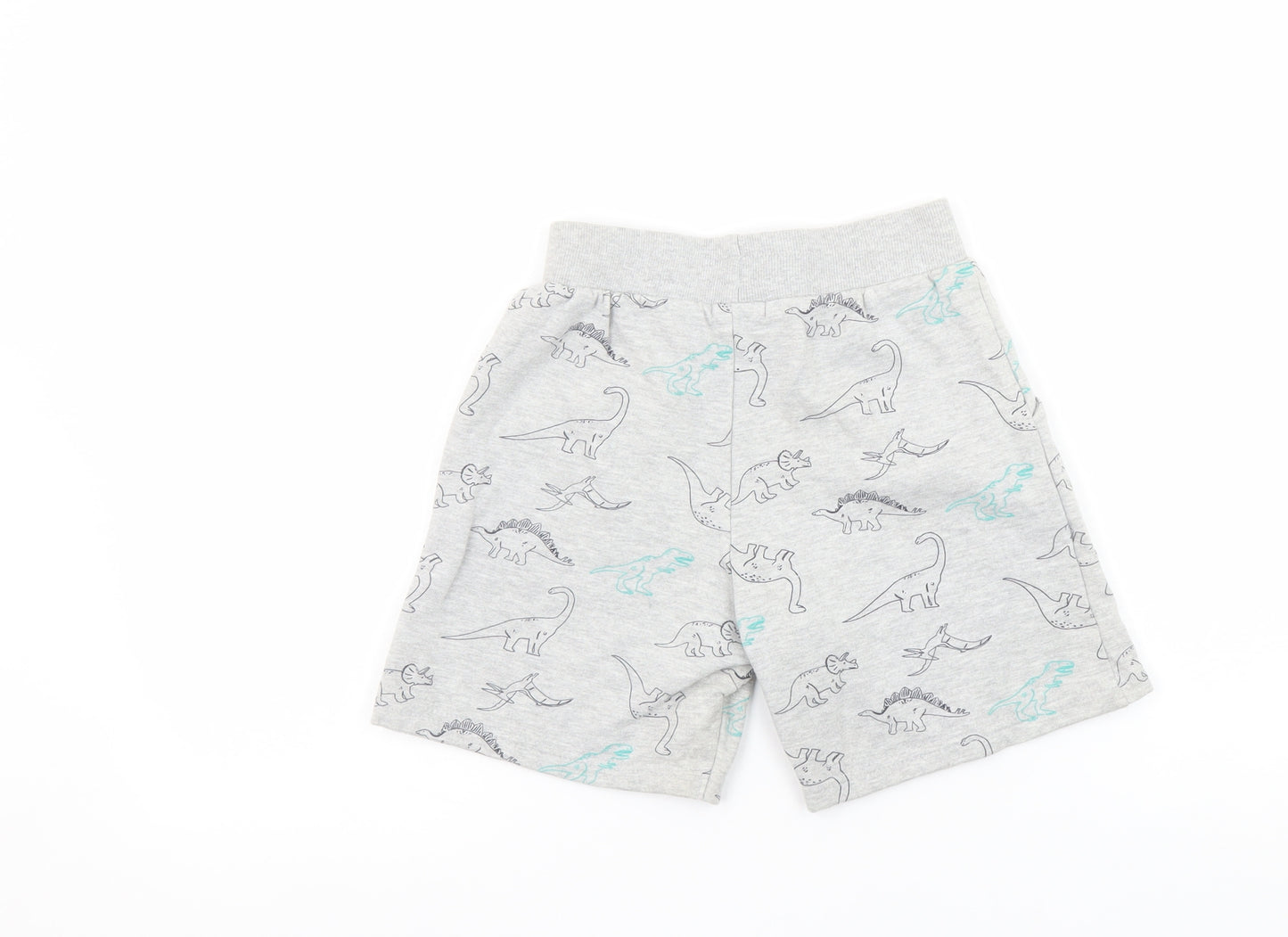 Crafted Boys Grey Dinosaur Print Sweat Shorts 6-7 Years Elastic Waist