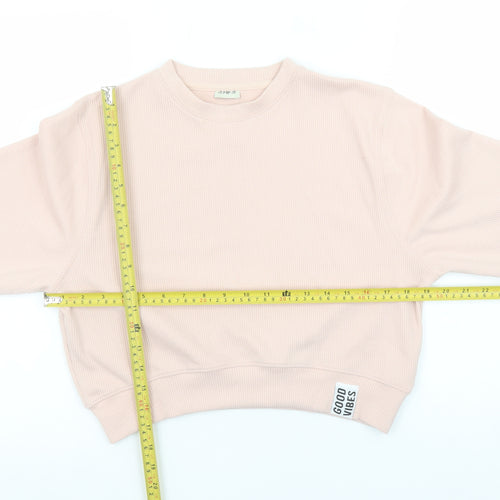F&F Girls Beige Pullover Sweatshirt 12-13 Years Crew Neck 'Good Vibes'