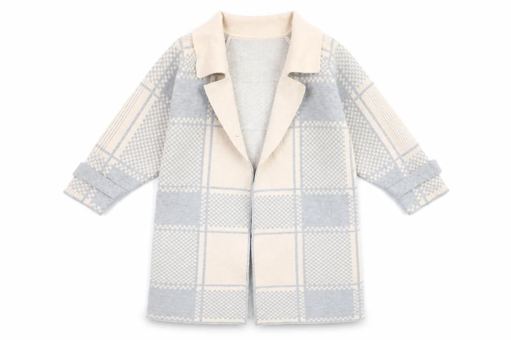 River Island Mini Girls Beige & Grey Checked Cardigan 3-4 Years