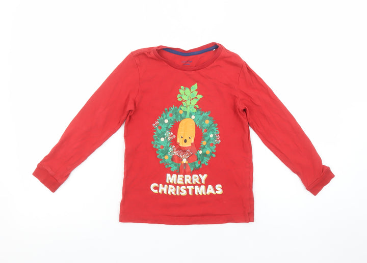 Lily & Dan Boys Red Christmas Pyjama Top 5-6 Years Long Sleeve Cotton