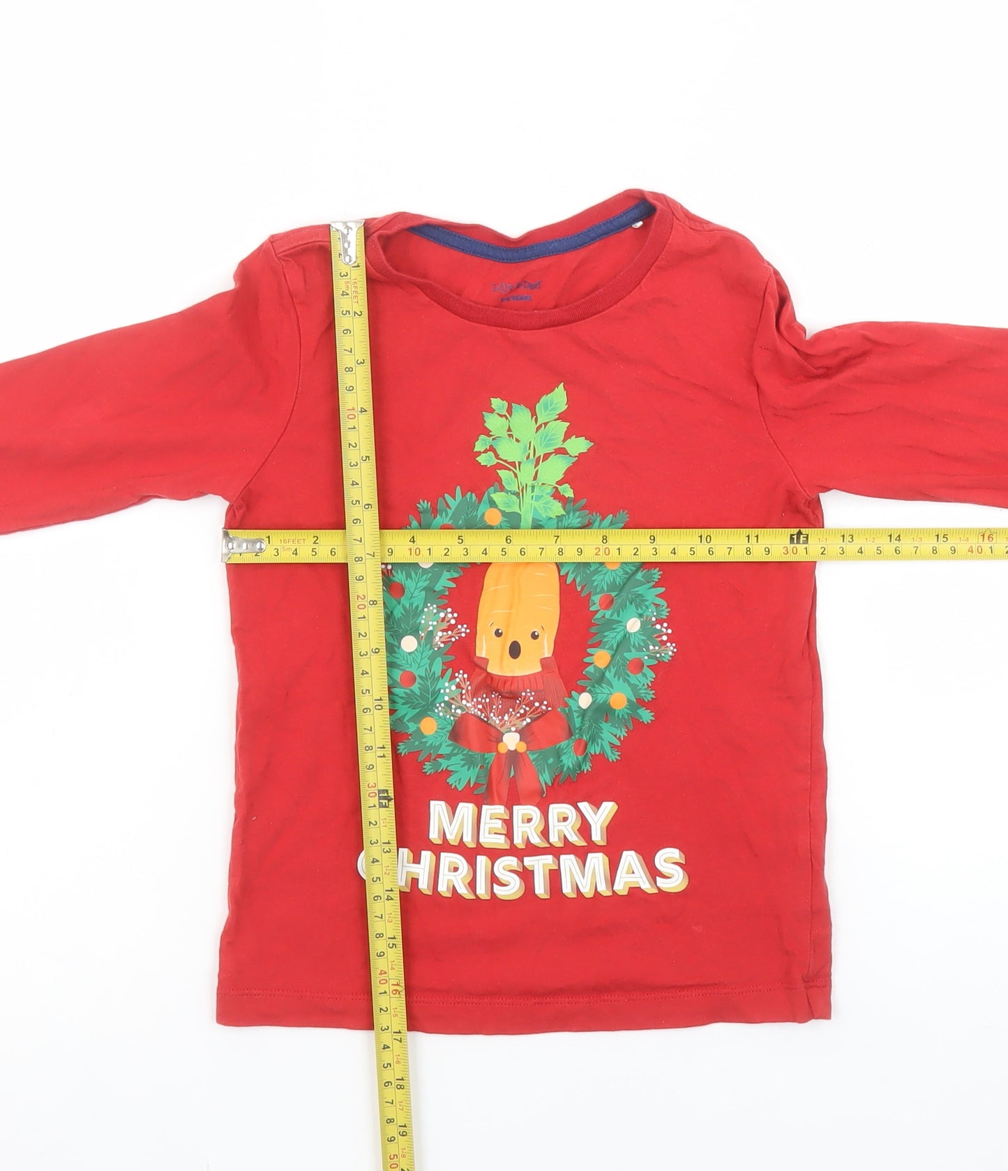 Lily & Dan Boys Red Christmas Pyjama Top 5-6 Years Long Sleeve Cotton