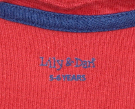 Lily & Dan Boys Red Christmas Pyjama Top 5-6 Years Long Sleeve Cotton