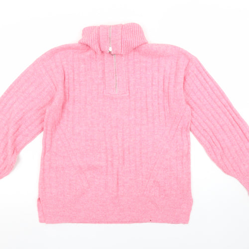 F&F Women’s Pink Ribbed 1/2 Zip High Neck Jumper Size XS