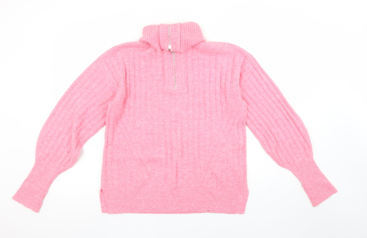 F&F Women’s Pink Ribbed 1/2 Zip High Neck Jumper Size XS