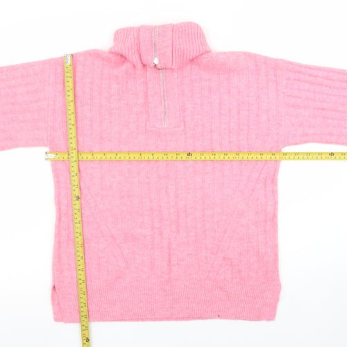 F&F Women’s Pink Ribbed 1/2 Zip High Neck Jumper Size XS