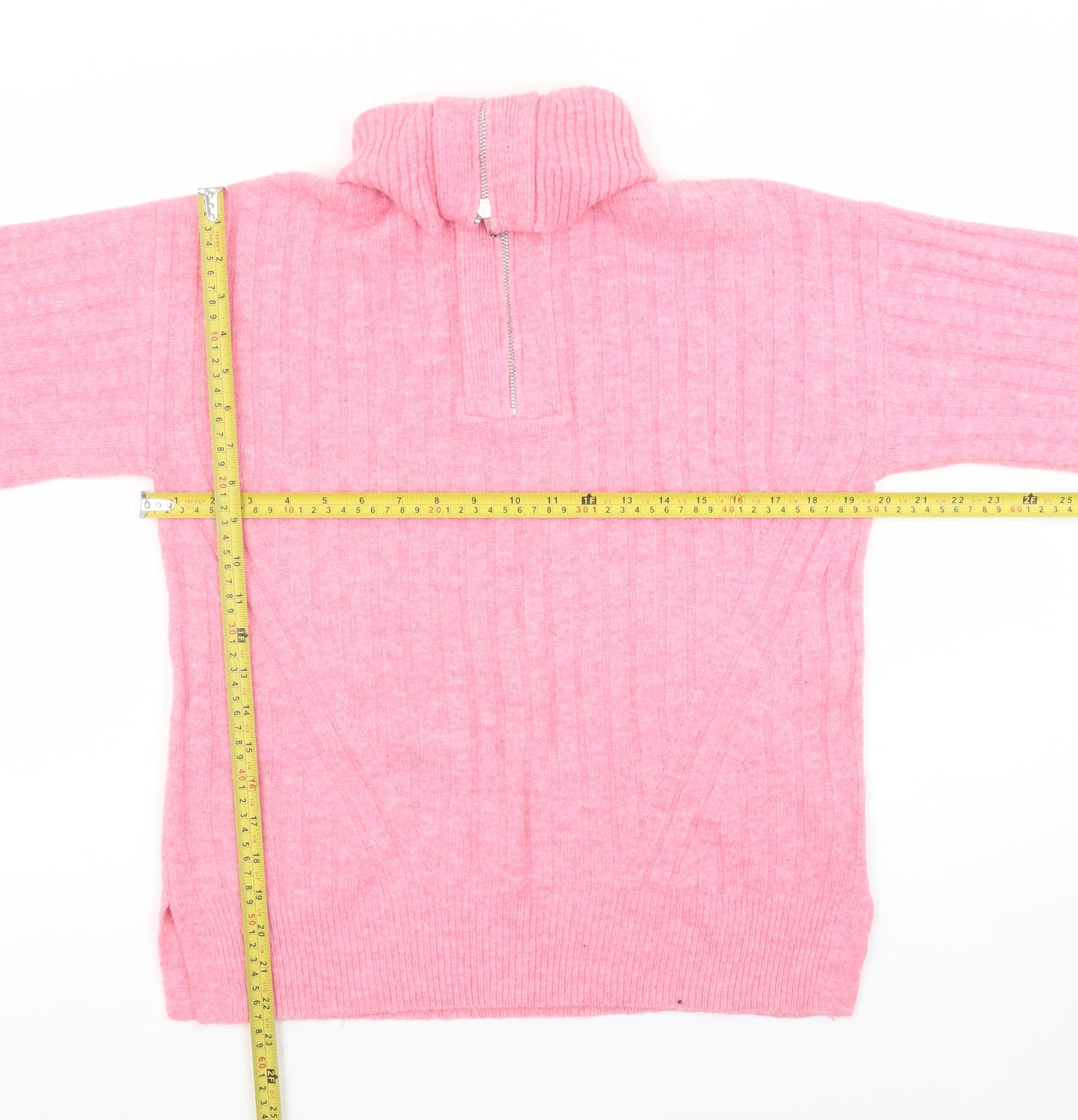F&F Women’s Pink Ribbed 1/2 Zip High Neck Jumper Size XS