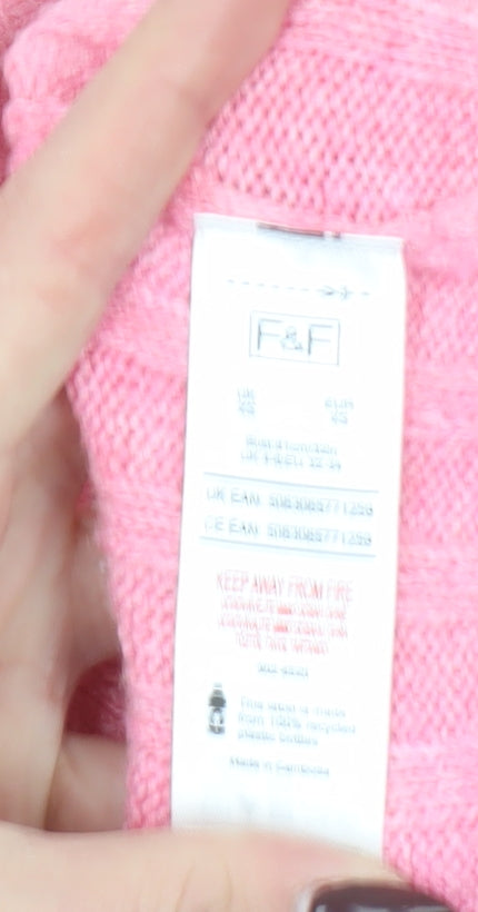 F&F Women’s Pink Ribbed 1/2 Zip High Neck Jumper Size XS