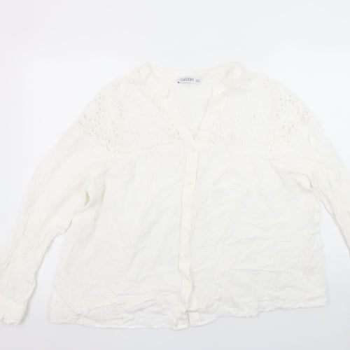 Gallery Women White Long Sleeve Embroidered Button-Up Blouse Size 20