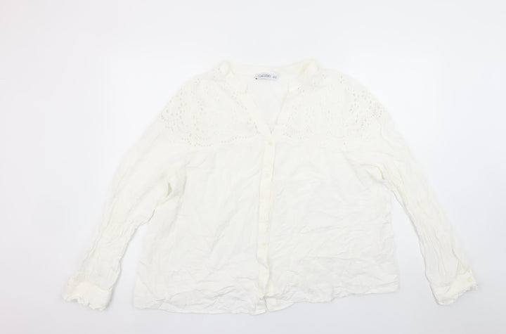 Gallery Women White Long Sleeve Embroidered Button-Up Blouse Size 20