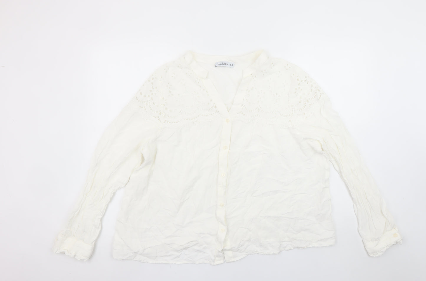 Gallery Women White Long Sleeve Embroidered Button-Up Blouse Size 20