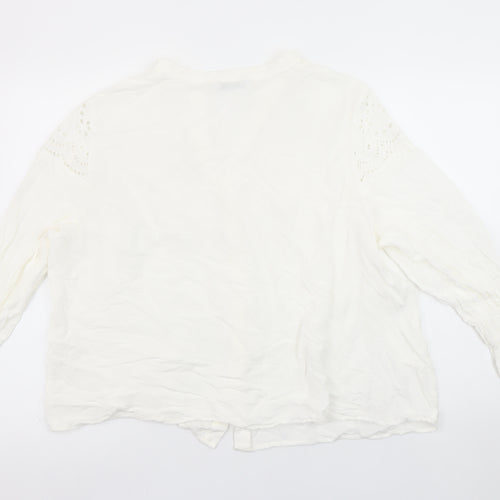 Gallery Women White Long Sleeve Embroidered Button-Up Blouse Size 20