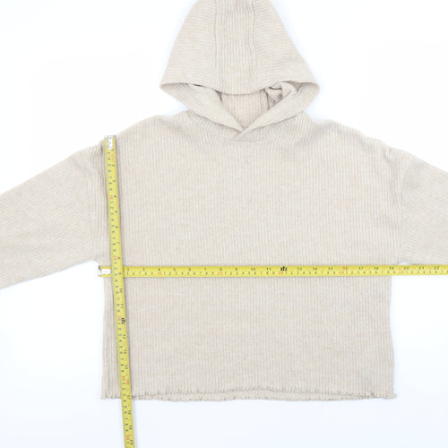 F&F Girls Beige Rib Knit Pullover Hoodie 11-12 Years Long Sleeve