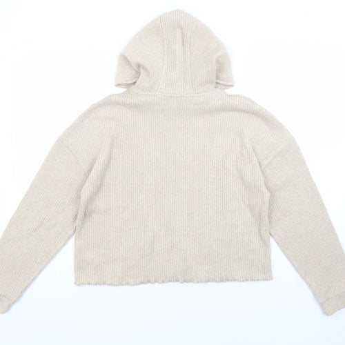 F&F Girls Beige Rib Knit Pullover Hoodie 11-12 Years Long Sleeve