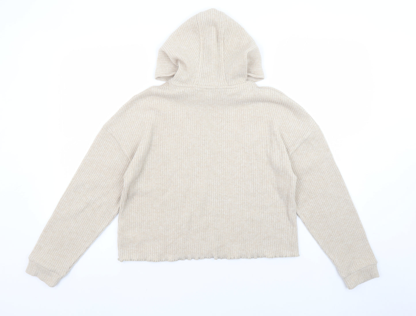 F&F Girls Beige Rib Knit Pullover Hoodie 11-12 Years Long Sleeve