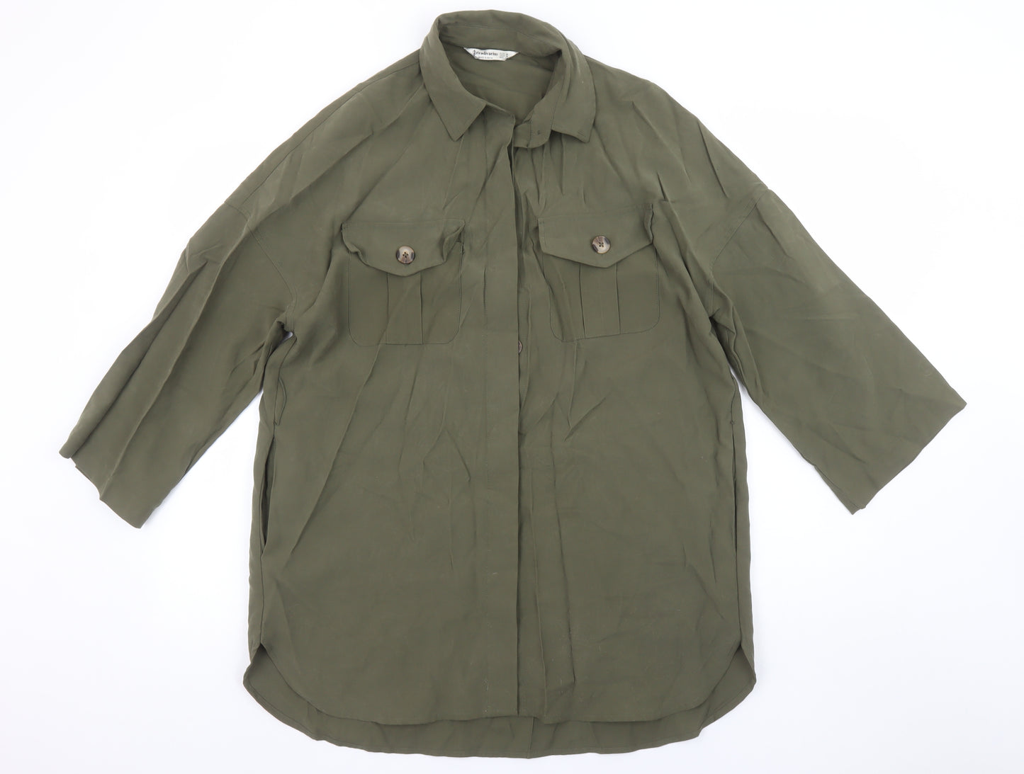 Stradivarius Women’s Green Button-Up Relaxed Shirt Size 12
