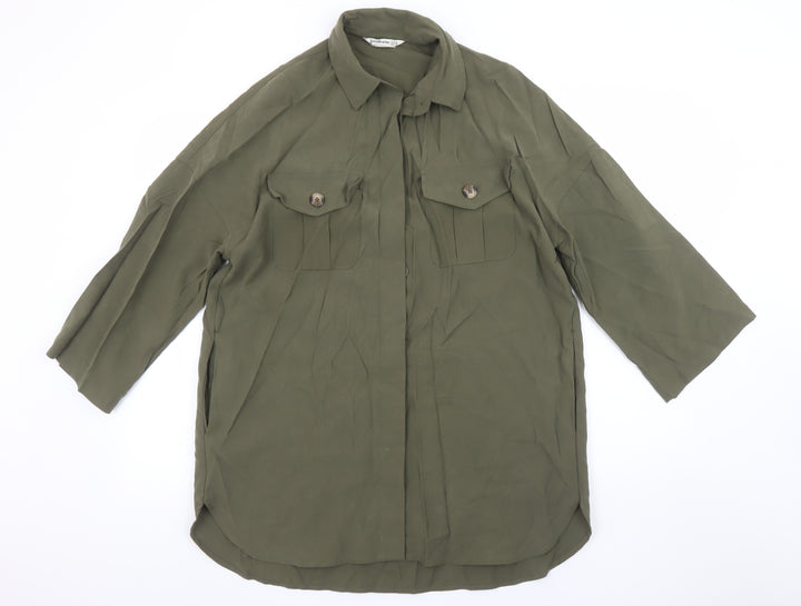 Stradivarius Women’s Green Button-Up Relaxed Shirt Size 12