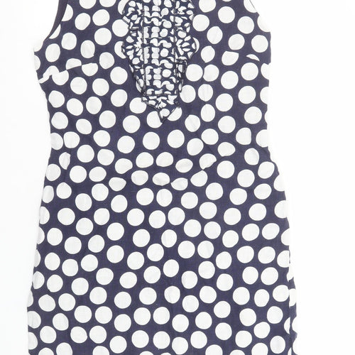 Marks and Spencer Women Blue Polka Dot Linen Shift Dress Size 12