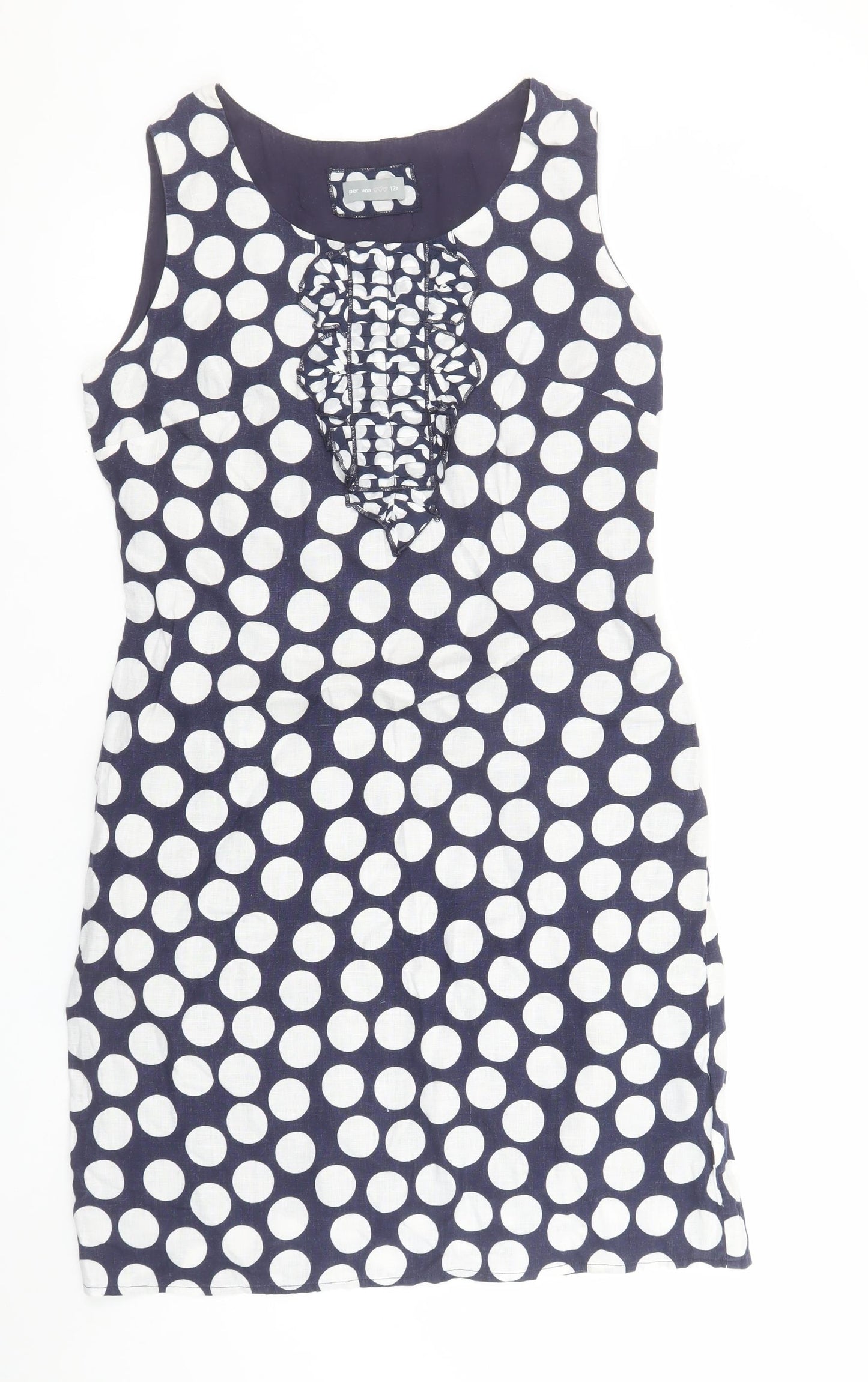 Marks and Spencer Women Blue Polka Dot Linen Shift Dress Size 12