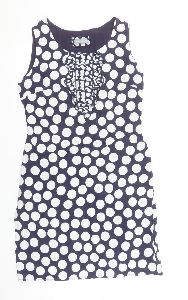 Marks and Spencer Women Blue Polka Dot Linen Shift Dress Size 12