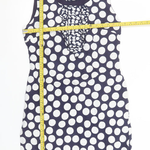 Marks and Spencer Women Blue Polka Dot Linen Shift Dress Size 12