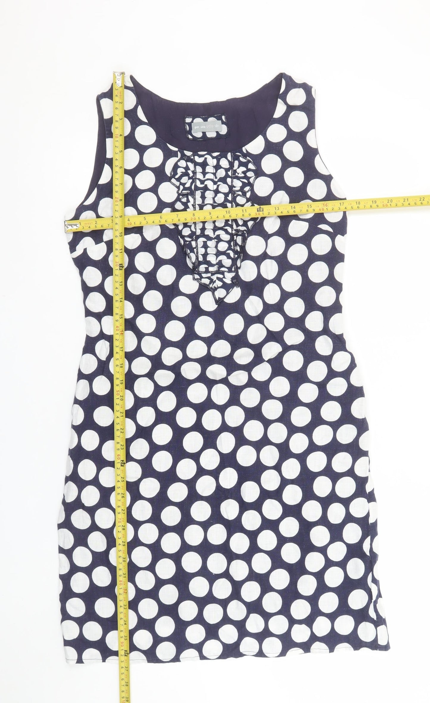 Marks and Spencer Women Blue Polka Dot Linen Shift Dress Size 12