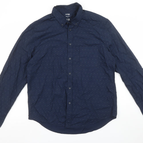 Dunnes Stores Men's Blue Regular Fit Cotton Long Sleeve Button-Up Shirt L