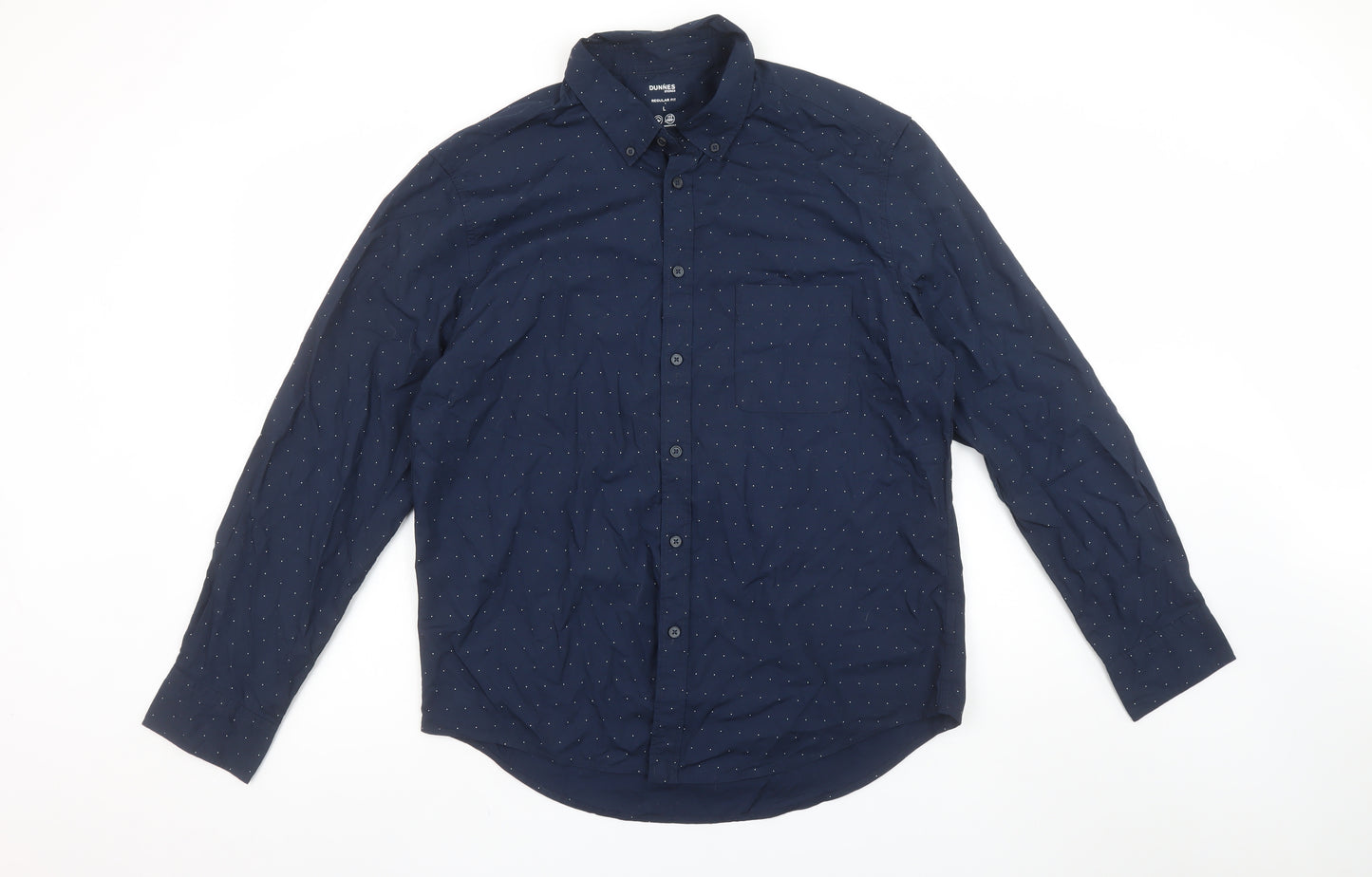 Dunnes Stores Men's Blue Regular Fit Cotton Long Sleeve Button-Up Shirt L