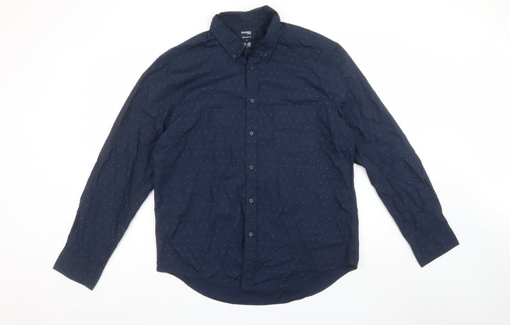 Dunnes Stores Men's Blue Regular Fit Cotton Long Sleeve Button-Up Shirt L
