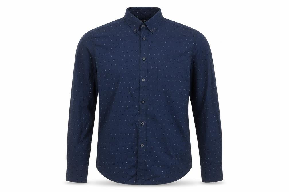 Dunnes Stores Men's Blue Regular Fit Cotton Long Sleeve Button-Up Shirt L