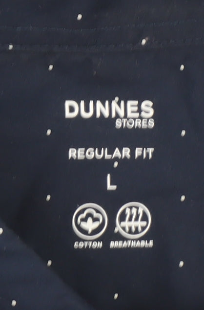 Dunnes Stores Men's Blue Regular Fit Cotton Long Sleeve Button-Up Shirt L