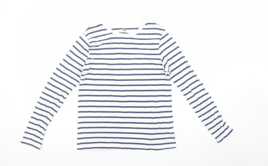H&M Girls White Striped Long Sleeve Basic Cotton T-Shirt 11-12 Years