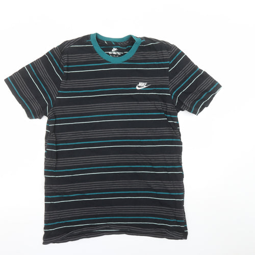 Nike Men's Black Striped Crew Neck Cotton T-Shirt Size M