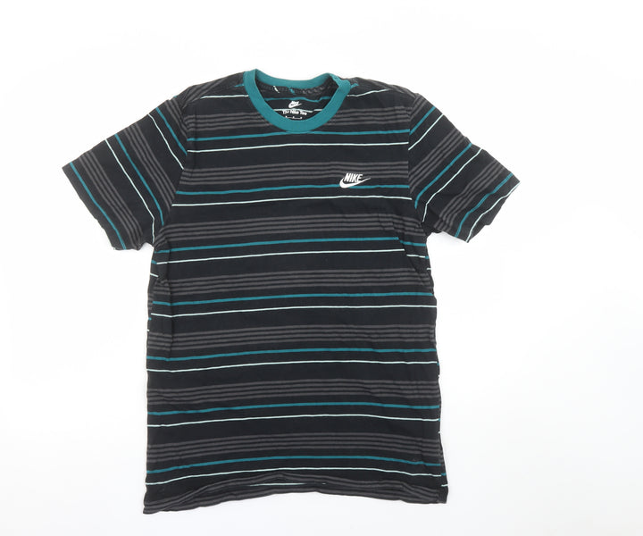 Nike Men's Black Striped Crew Neck Cotton T-Shirt Size M