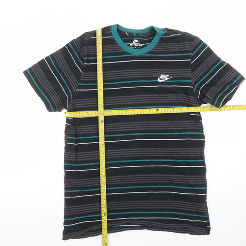 Nike Men's Black Striped Crew Neck Cotton T-Shirt Size M