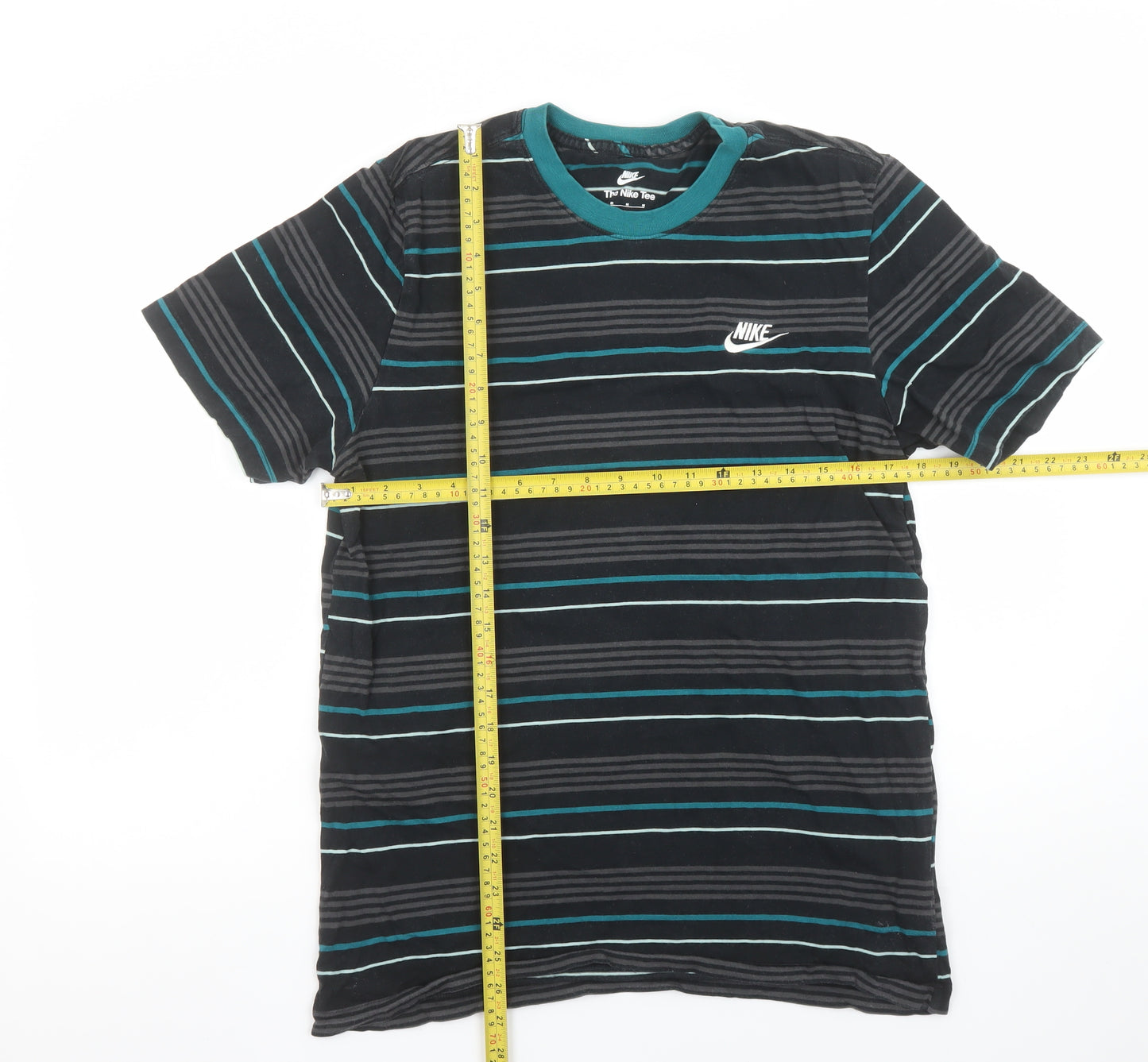 Nike Men's Black Striped Crew Neck Cotton T-Shirt Size M