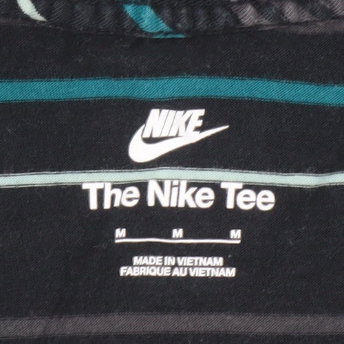 Nike Men's Black Striped Crew Neck Cotton T-Shirt Size M