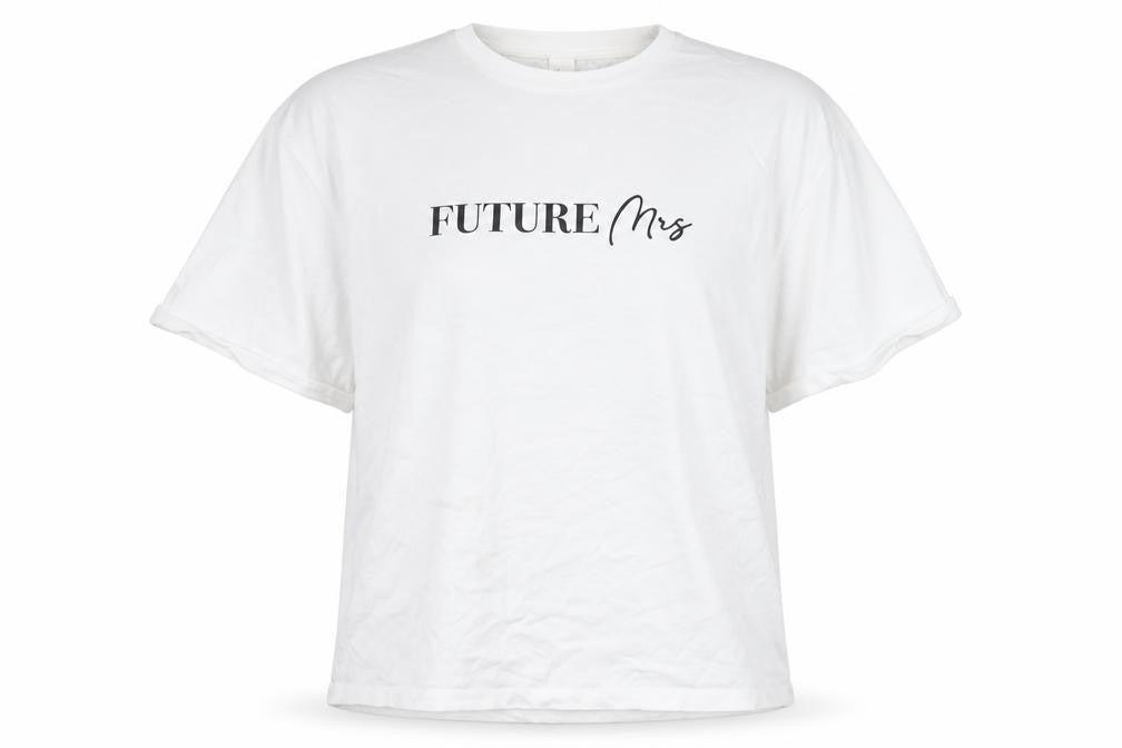 Front view of Missguided Women's White 'Future Mrs' Cotton T-Shirt, size L