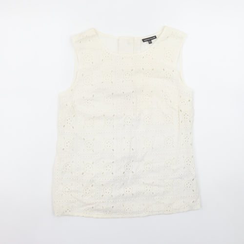 Warehouse Women’s Ivory Cotton Lace Sleeveless Camisole Blouse UK 8