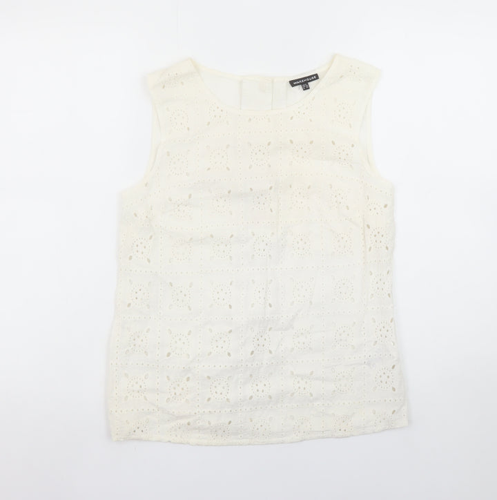 Warehouse Women’s Ivory Cotton Lace Sleeveless Camisole Blouse UK 8