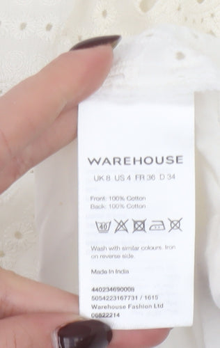 Warehouse Women’s Ivory Cotton Lace Sleeveless Camisole Blouse UK 8
