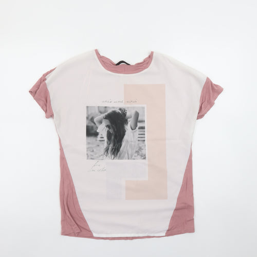 Dunnes Womens Pink Graphic Print Short Sleeve T-Shirt Size 8