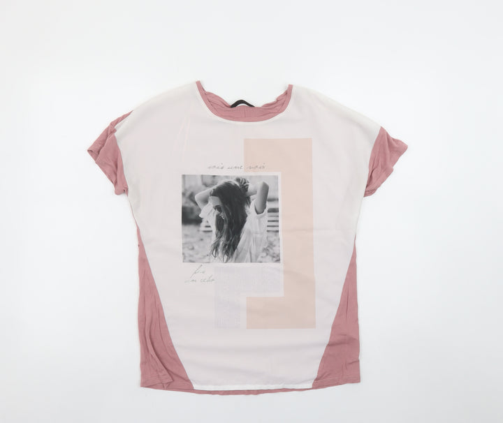 Dunnes Womens Pink Graphic Print Short Sleeve T-Shirt Size 8