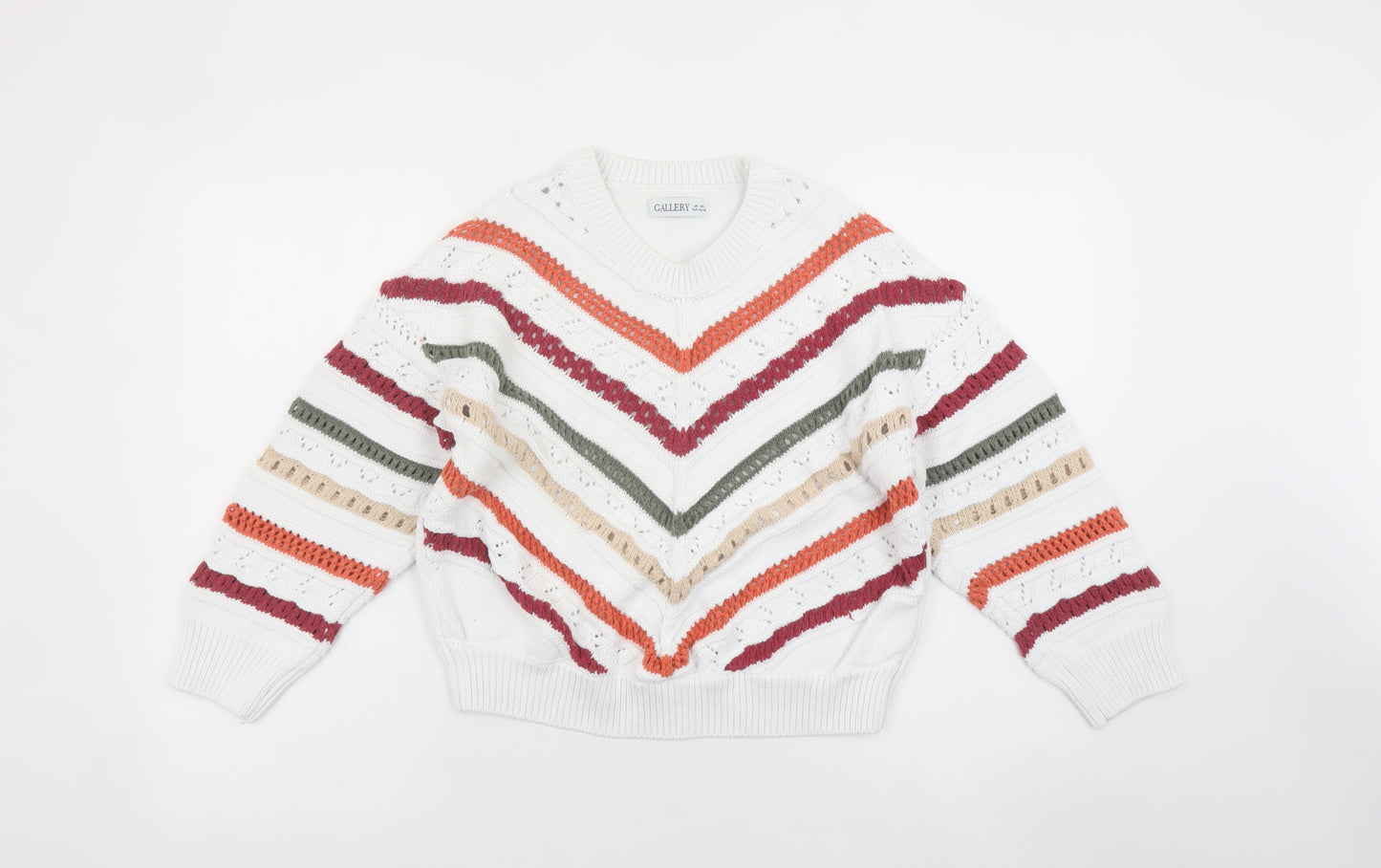 Gallery Women’s Multicoloured Striped Knit V-Neck Jumper XS