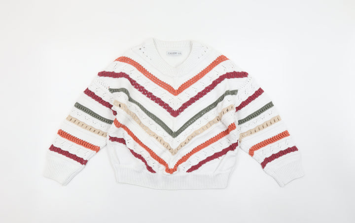 Gallery Women’s Multicoloured Striped Knit V-Neck Jumper XS