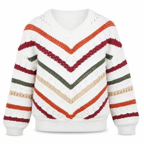 Gallery Women’s Multicoloured Striped Knit V-Neck Jumper XS