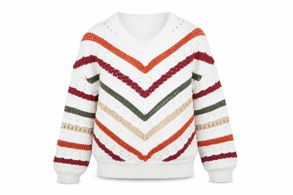 Gallery Women’s Multicoloured Striped Knit V-Neck Jumper XS