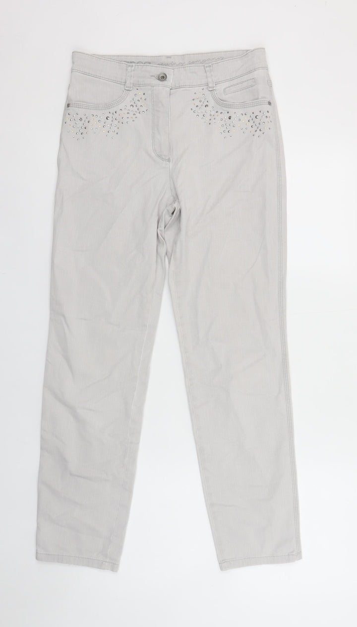 Bianca Women Grey Straight Corduroy Rhinestone Jeans Size 10