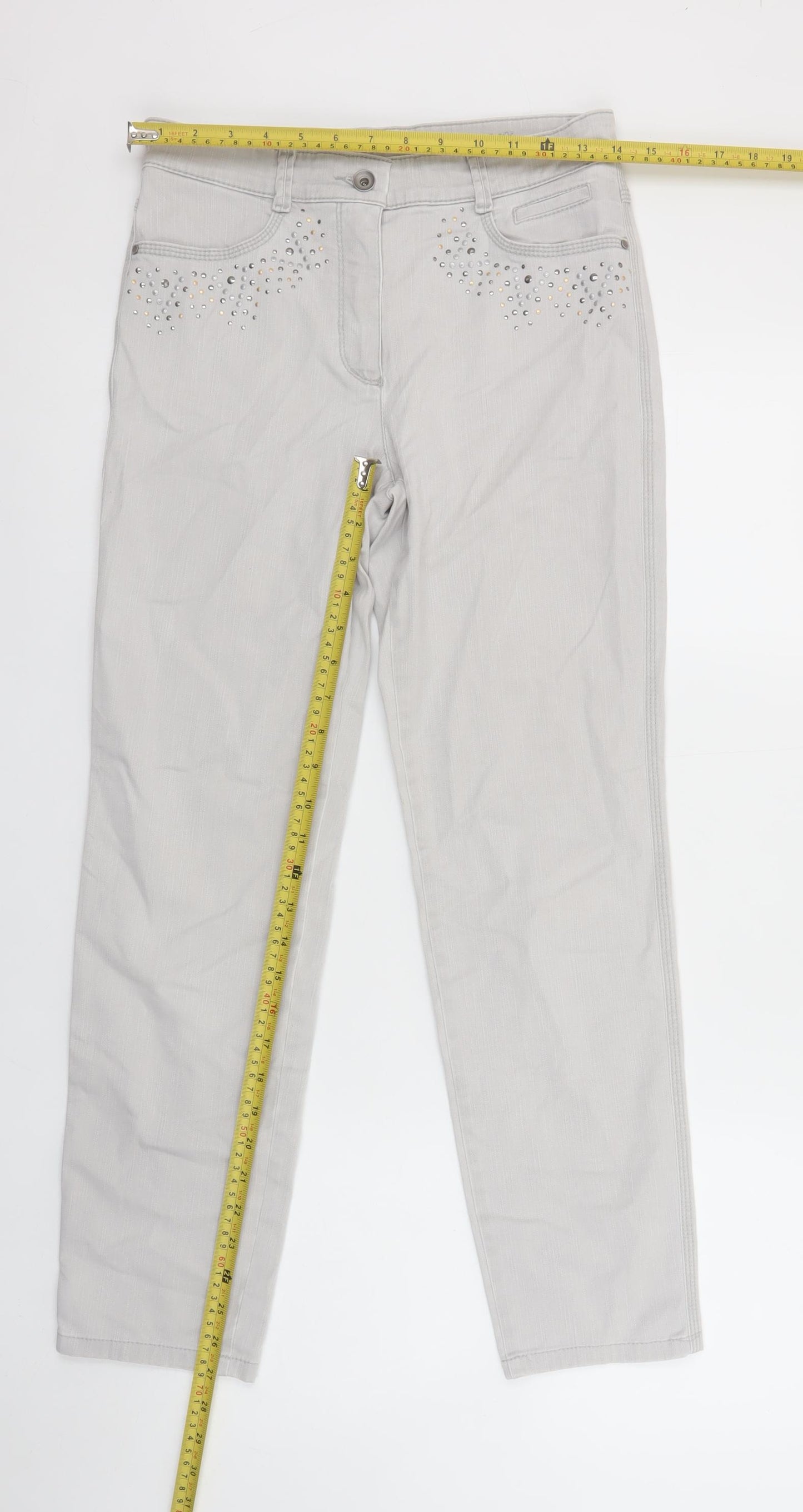 Bianca Women Grey Straight Corduroy Rhinestone Jeans Size 10