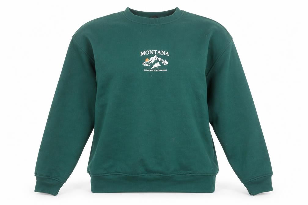 Front view of Dunnes Women Green Pullover Sweatshirt Medium Montana Print
