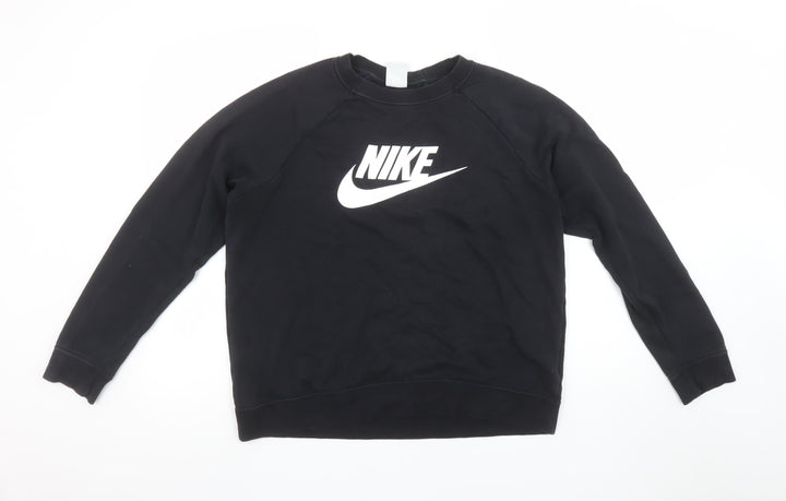 Nike Women Black Large Pullover Sweatshirt Crew Neck Logo Print